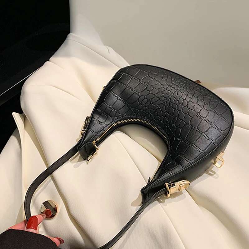 Bag Half Moon Vintage PU Leather Small Handbag Brands Women Shoulder Bags Retro Black Ladies Armpit Purses Girls Totes