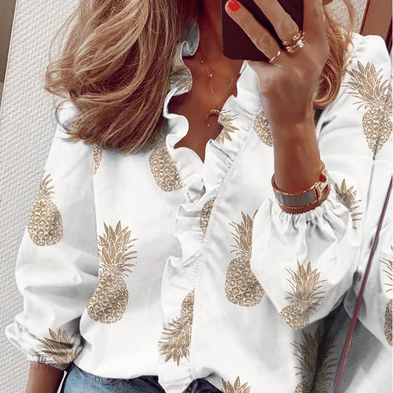 Spring Casual Chiffon Ruffles Shirt Office Lady Blouses Women Floral Long Sleeve Loose Female White Clothing Blusas 18246 250513
