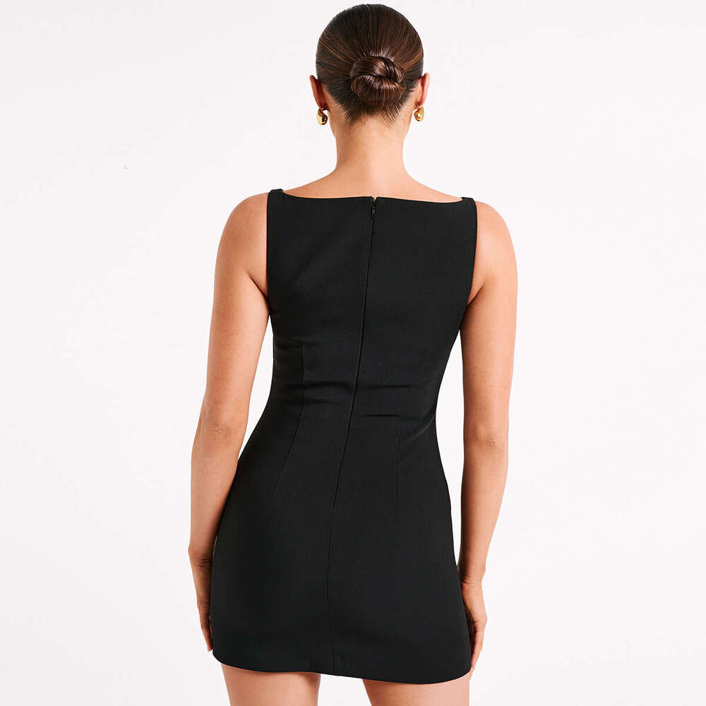 Women's Wear Women's Summer Solid Color Double-Layer Woven New Sleeveless Back Zipper Short Slim Fit Dress