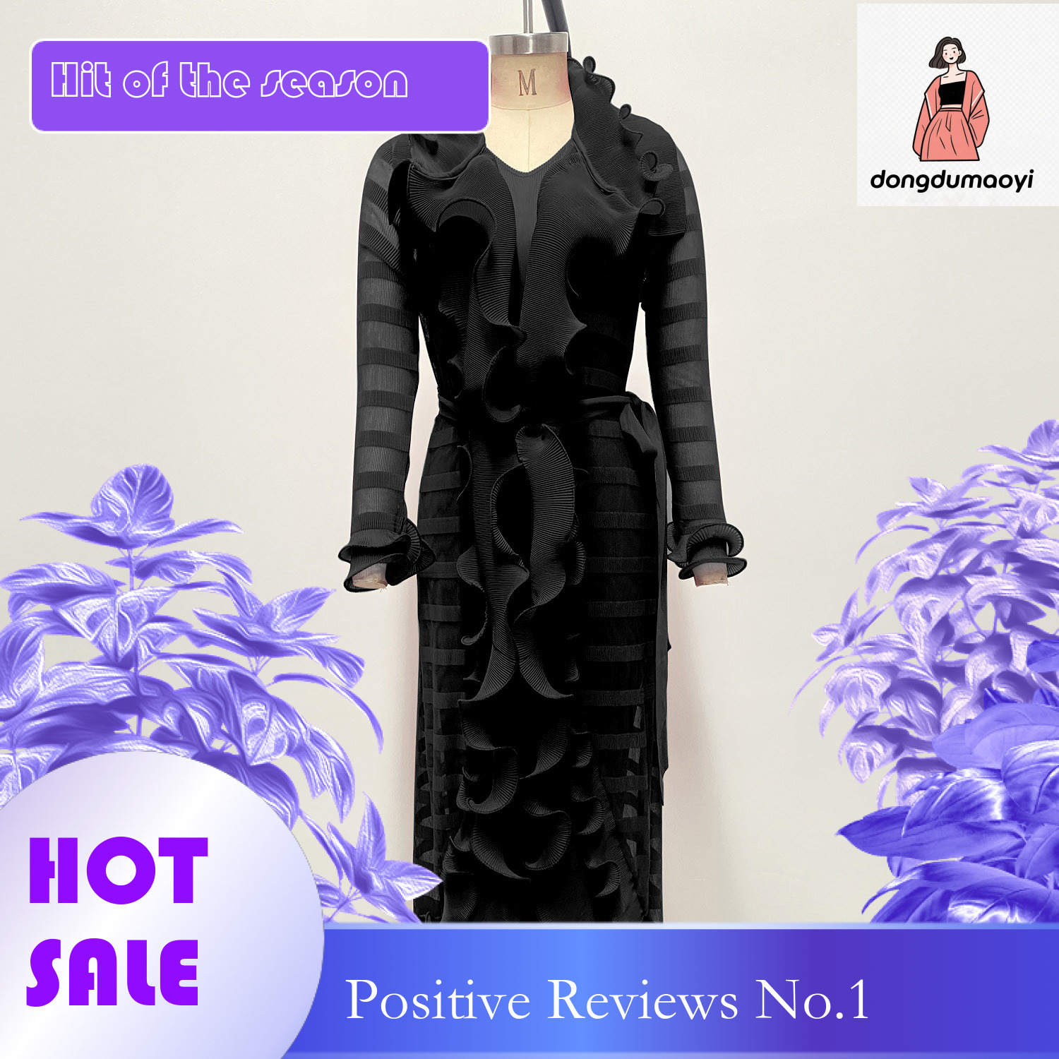dongdumaoyi Wrinkled for women autumn and winter lace socialite high end party dress new long