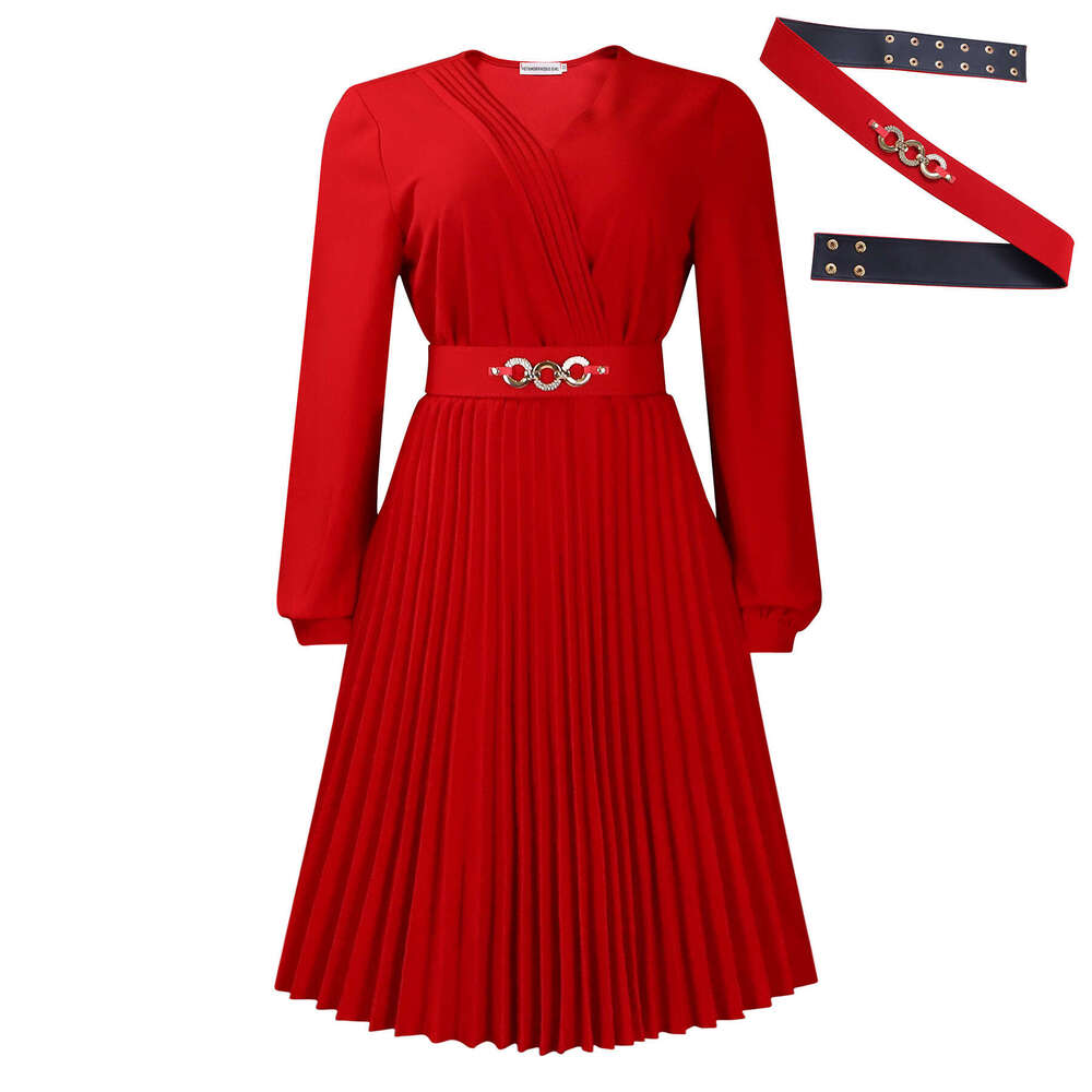 Women's Wear Women's Wear Spring New OL Temperament V-Neck Fashionable Pleated High Waisted Dress