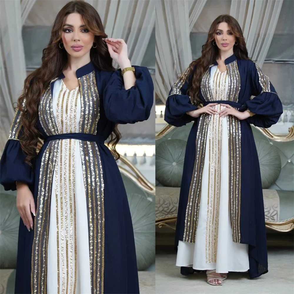 Moroccan Caftan Luxury Sequins Lantern Slve 2 Pieces Dress Abaya Muslim Sets Ramadan Dresses for Women Eid Jalabiya Dubai Robe X250514