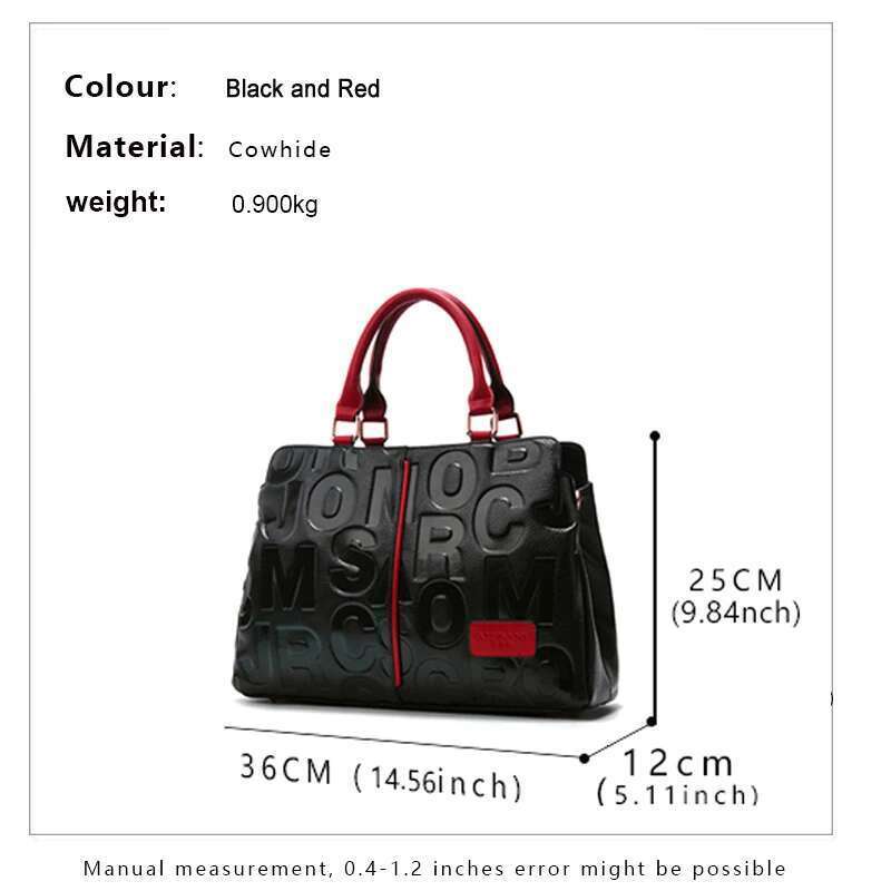 Aidrani Fashionable Women's Handbag With Large Capacity Black Letter Print Pattern Made Of High-Quality Cowhide