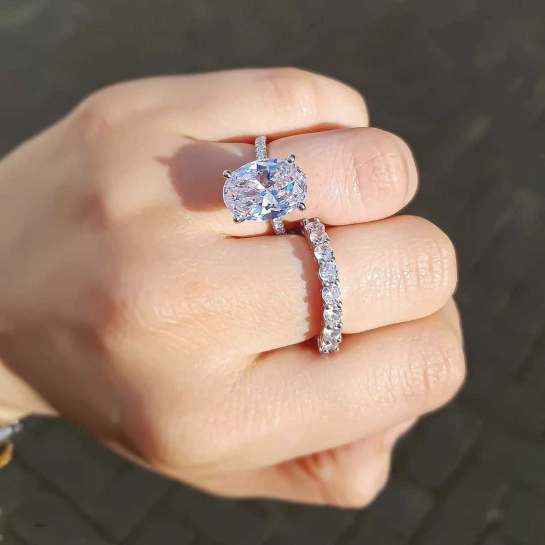 Luxury 925 Sterling SILVER Oval Square Simulated Diamond Rings Finger For Cocktail ENGAGEMENT WEDDING Women JEWELRYXJ250514