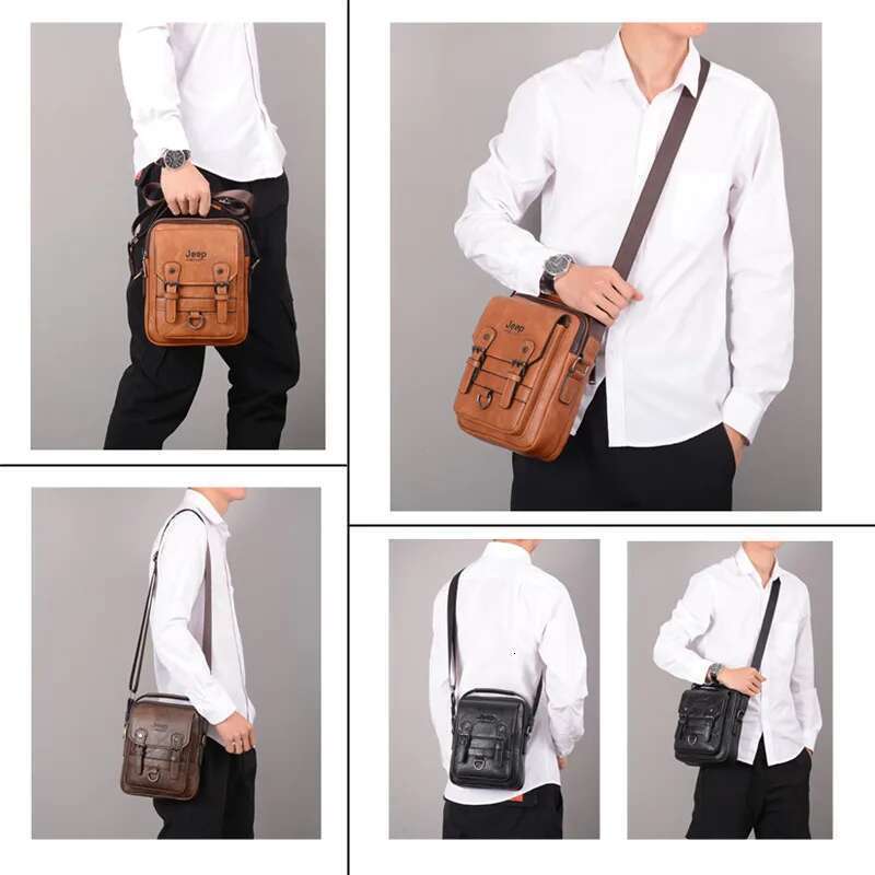JEEP BULUO Multi-Function Business Handbags Men New Man's Shoulder Large Capacity Leather Messenger Bag Crossbody Big Brand