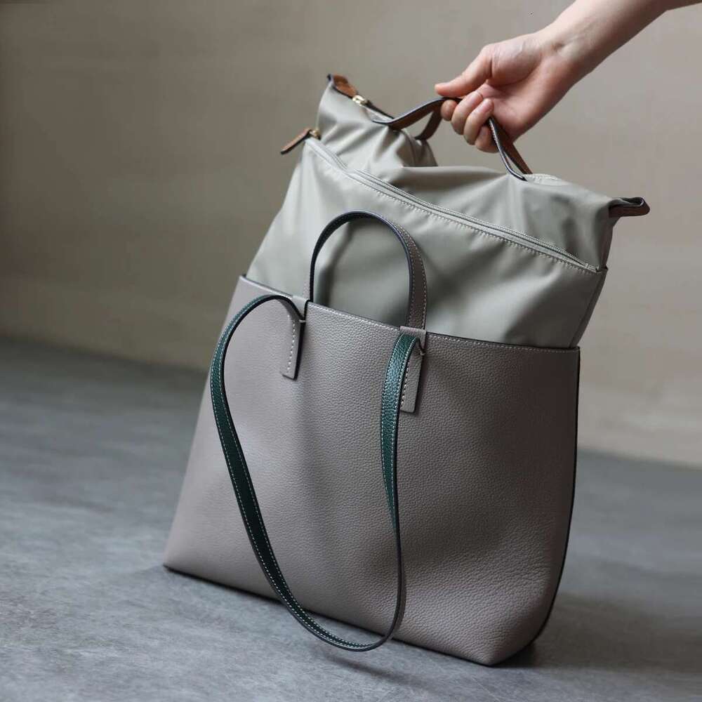 Multifunctional Liner Convenient Storage Bag Waterproof Nylon With Oil Wax Leather Handbag