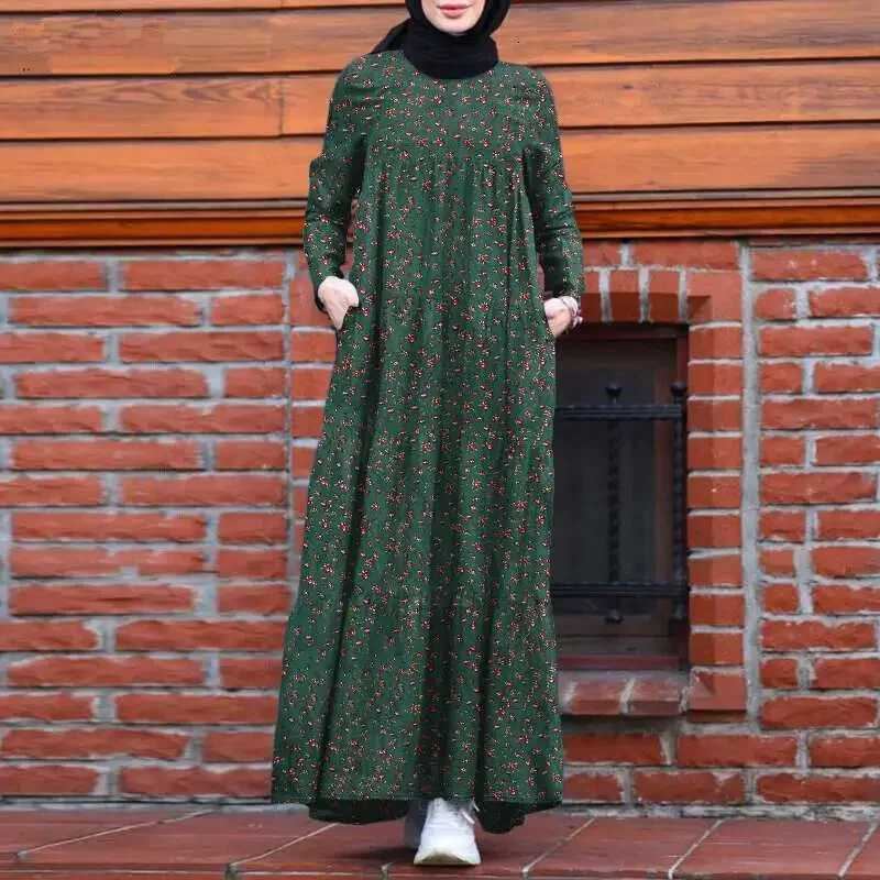 Elegant Muslim Womens Print Maxi Dress Dubai Abaya Turkey Long Slve Robe Arab Kaftan Islam Femme Musulman Malaysia Dresses X250514