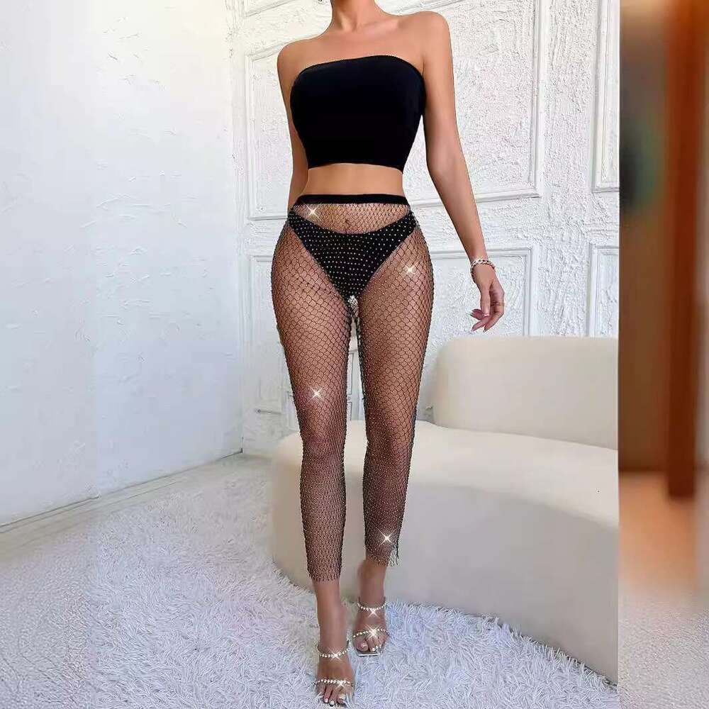 Hot Sale Fashion Stage Sexy Mesh Flashing Dia Waist Slimming Women's Fishnet Pant