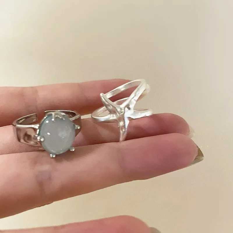 PANJBJ 925 Sterling Silver Geometry Crystal Ring For Women Couple Minimalist Handmade Simple Blue Stone Jewelry Gift DropshipXJ250514