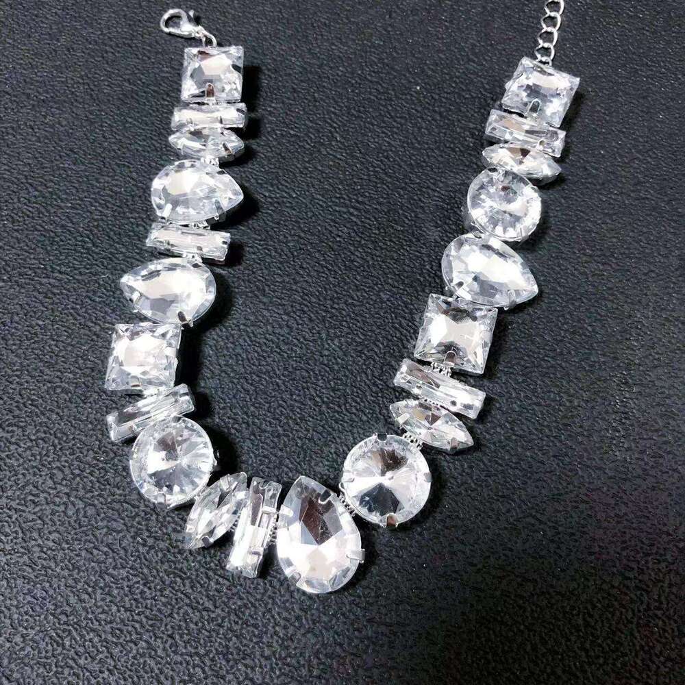 Small and clear high-end rhinestone necklace INS cool style metal thick neck exaggerated personality collarbone chain summer