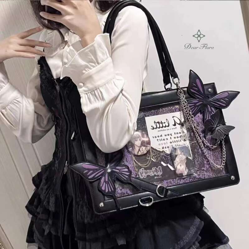 Y2K Labyrinth Butterfly Spider Web Letter Chain Handbags DIY Transparent Ita Lolita Gothic Tote Vintage Fashion Shoulder Bag