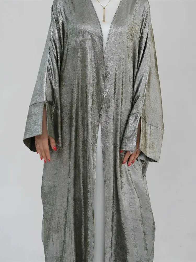 Ramadan Eid Shiny Batwing Satin Open Kimono Abaya Dubai Luxury 2024 Muslim Abayas For Women Kaftan Dress Islamic Clothing Femme X2505141