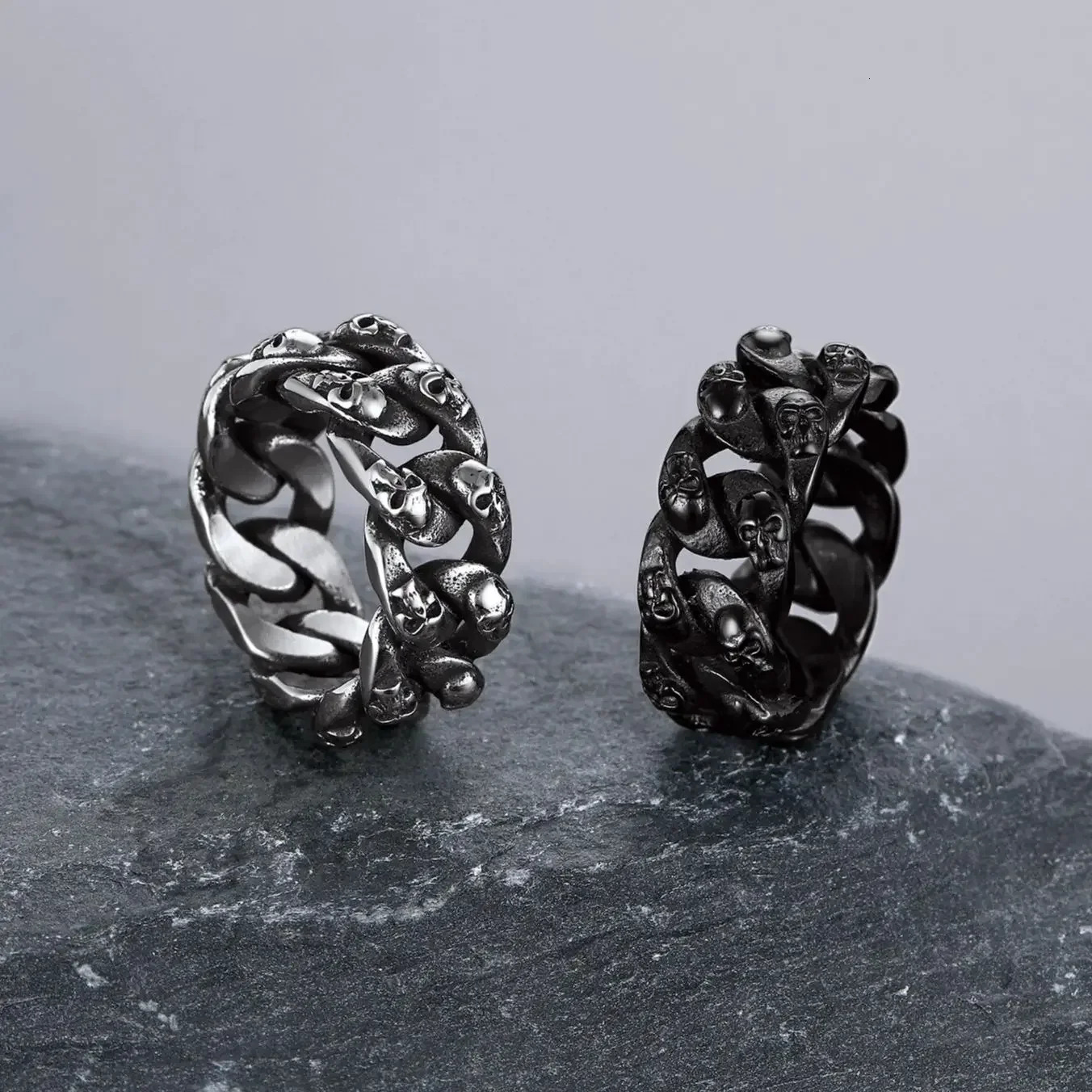 U7 Stainless Steel Big Skull Rings for Man Woman Size 7-14 Cross 3D Skeleton Cuban Chain Celtic Knot Pattern Gothic Punk Jewelry 250509