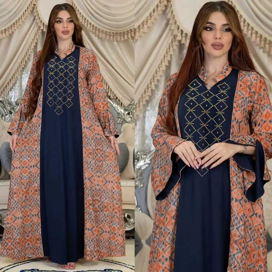 Printing Diamond Casual Arabian Dubai Abaya Nation Robe Fashion Muslim Dress Women Party Holiday Long Slve Daily Dress Vestido X250514