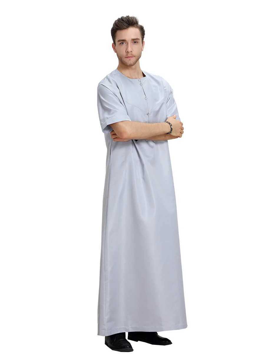 Islamic Clothing Premium Quality Middle Eastern Solid Color Short Sleeve Arabic Mens Jubba Thobe Jubba Men Tunic Djellaba Homme X250514