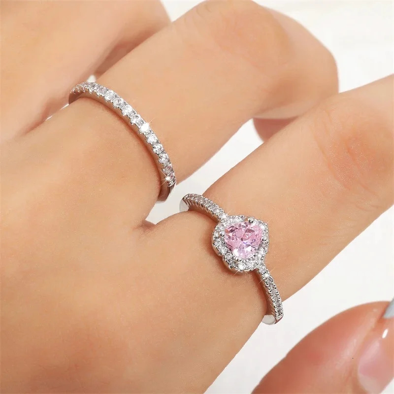 ZAKOL Romantic Pink Heart CZ Engagement Rings for Women Fashion Cubic Zirconia Wedding Bands Jewelry Valentines Day Gift 250509