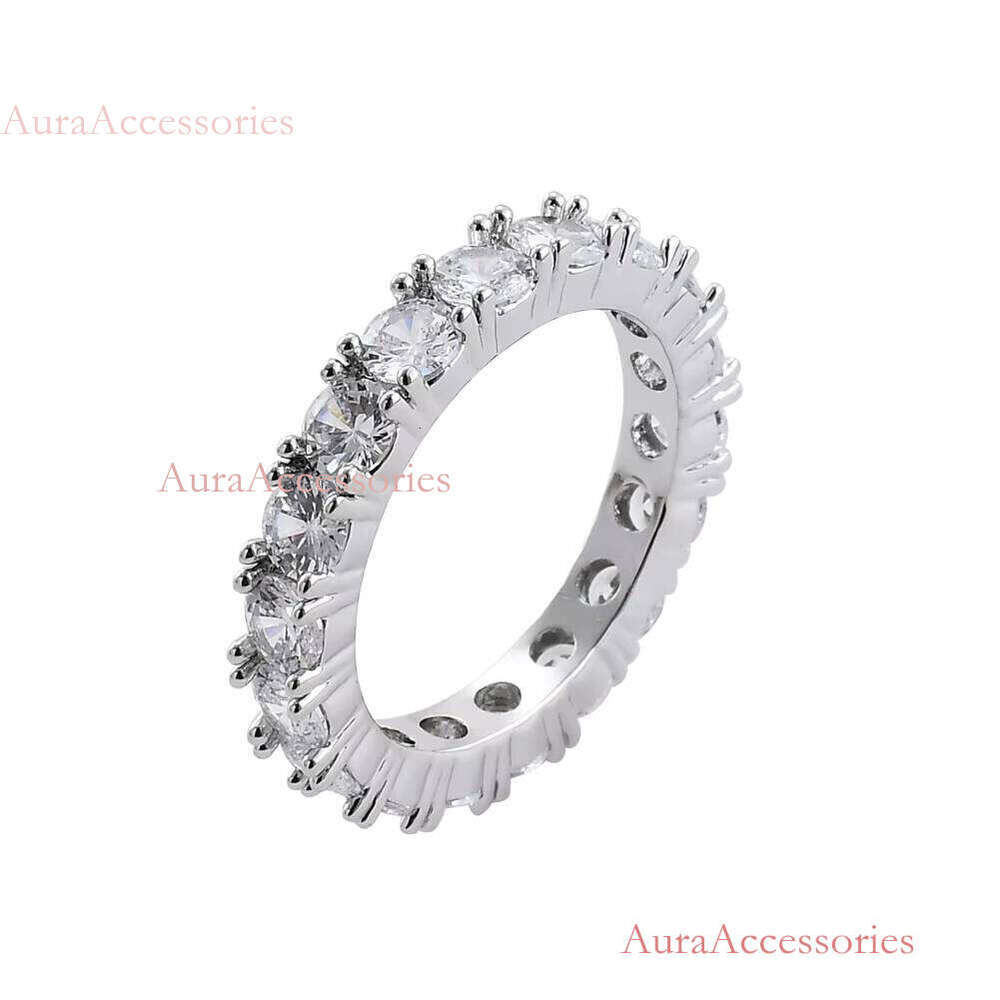 Fashion Jewelry S Sterling Sier White 4mm Moissanite Dia Gold Plated Eternity Rings for Men Women