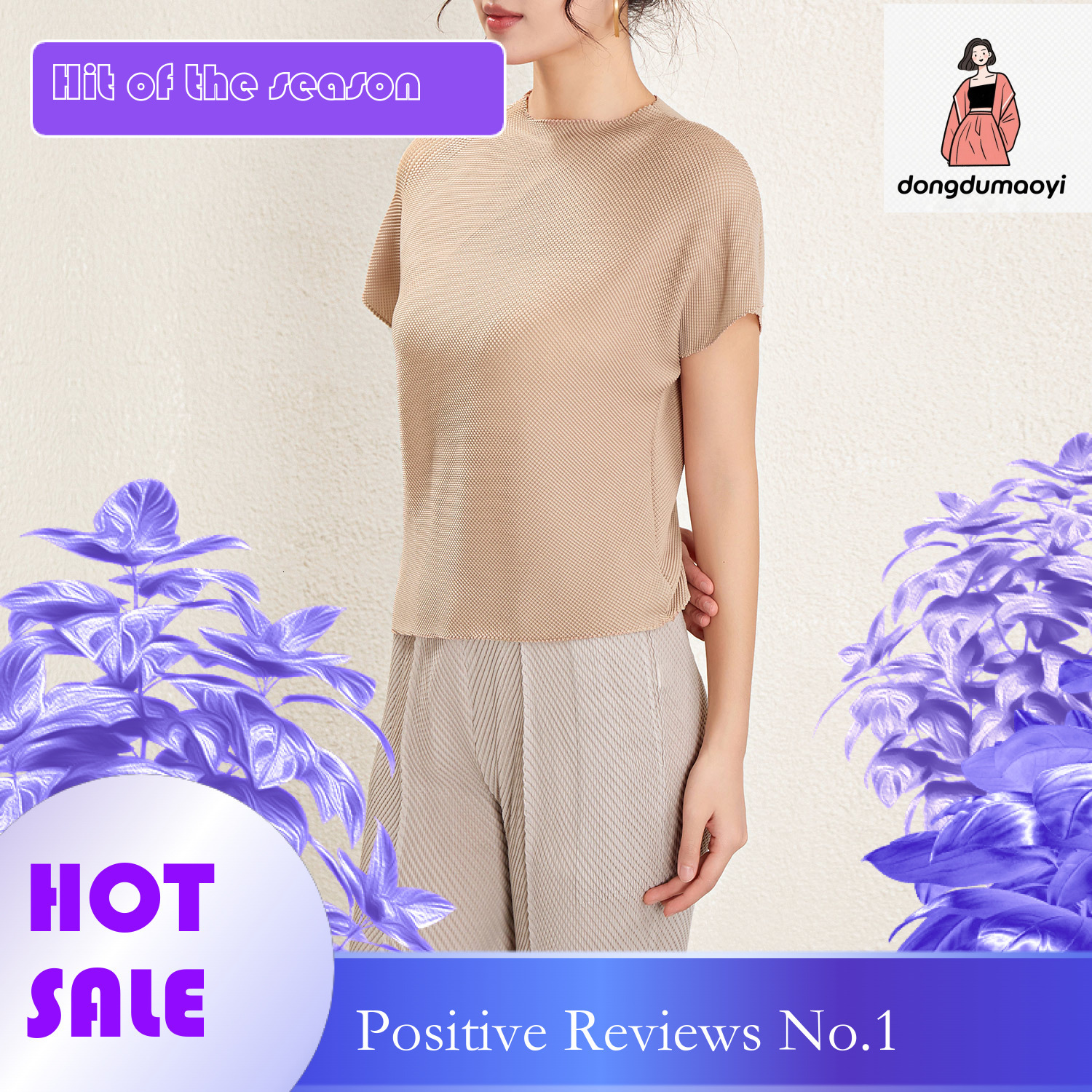 dongdumaoyi Miyake T-shirt women's 2024 summer new high-end pleated casual loose fashion age reducing versatile slimming top