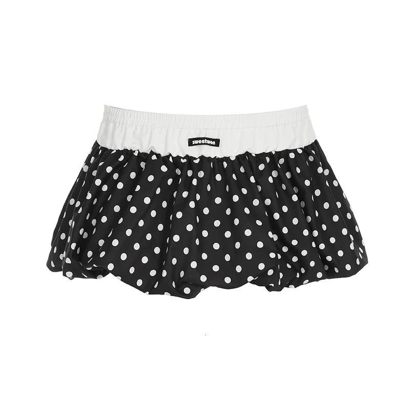 BIIKPIIK Casual Polka Dot Bud Skirts Fashion Contrast Color Gentle Sweet Mini For Girls Cute Elastic Waist Bottoms Spring 250514