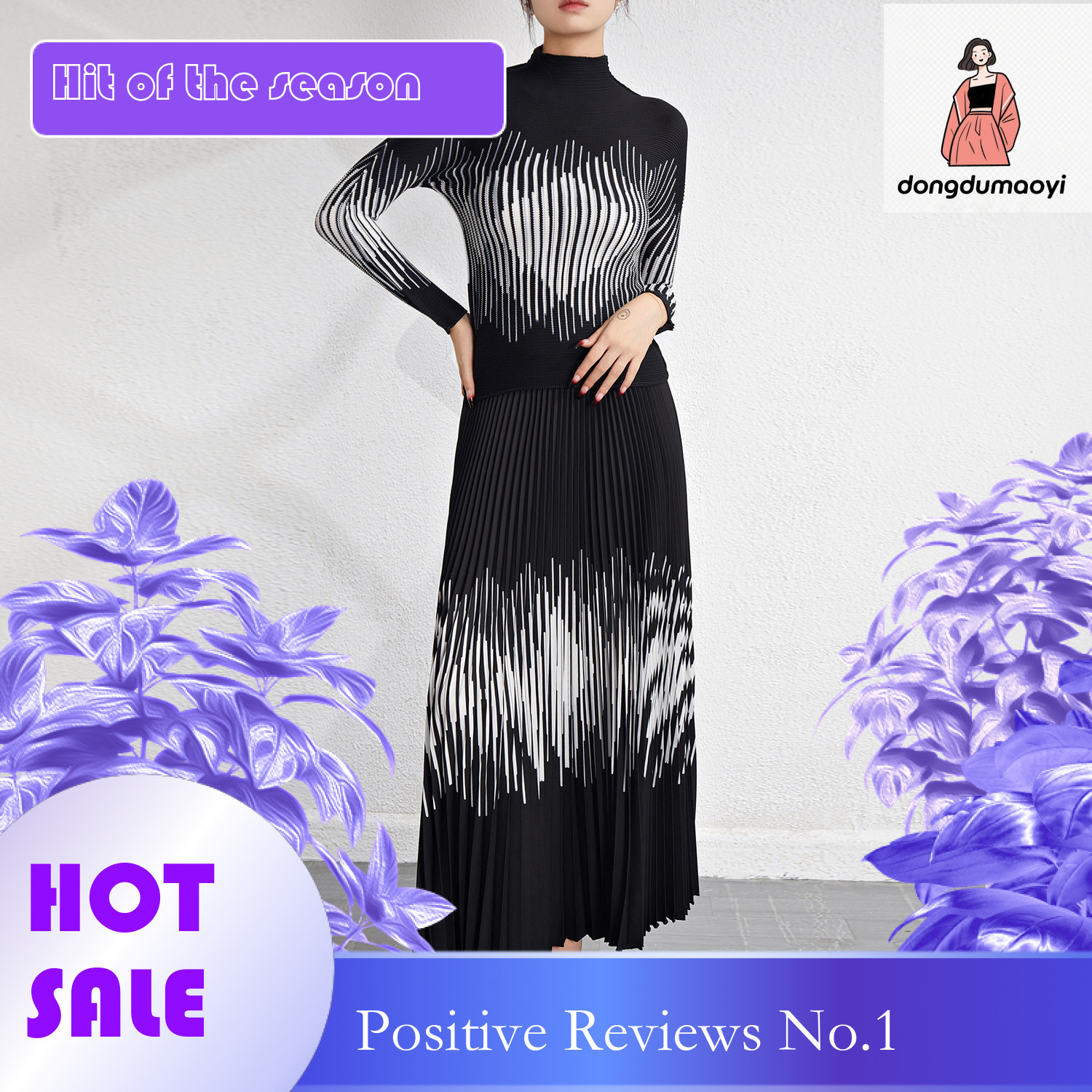 dongdumaoyi New Printed T-shirt Top Elastic Waist Half Skirt Women's Two Piece Set Large Size Looks Thin