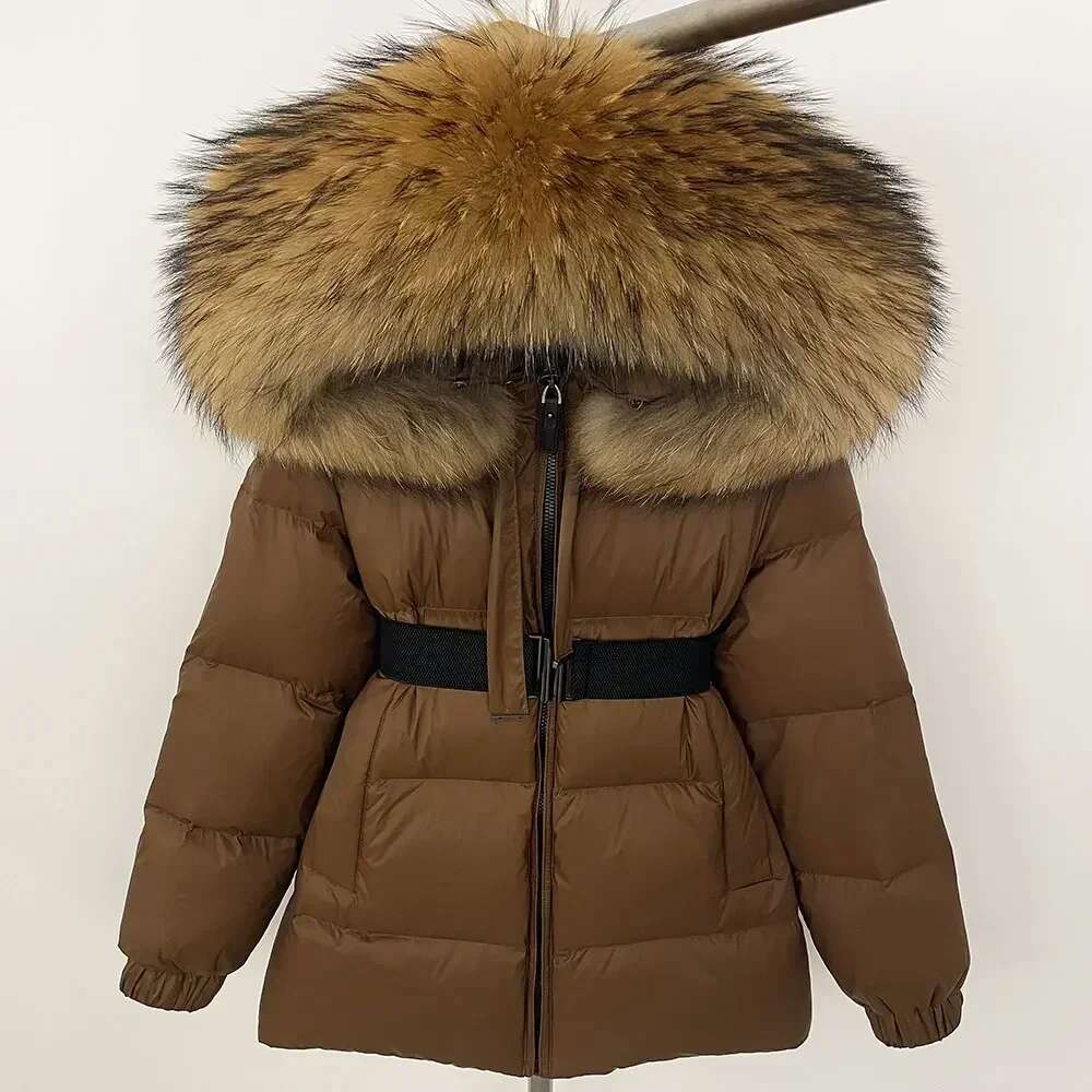 90% Duck Down Coat Female Winter 2024 Short Hooded Feather Parkas Waterproof Huge Puffer Women Real Raccoon Fur Jacket