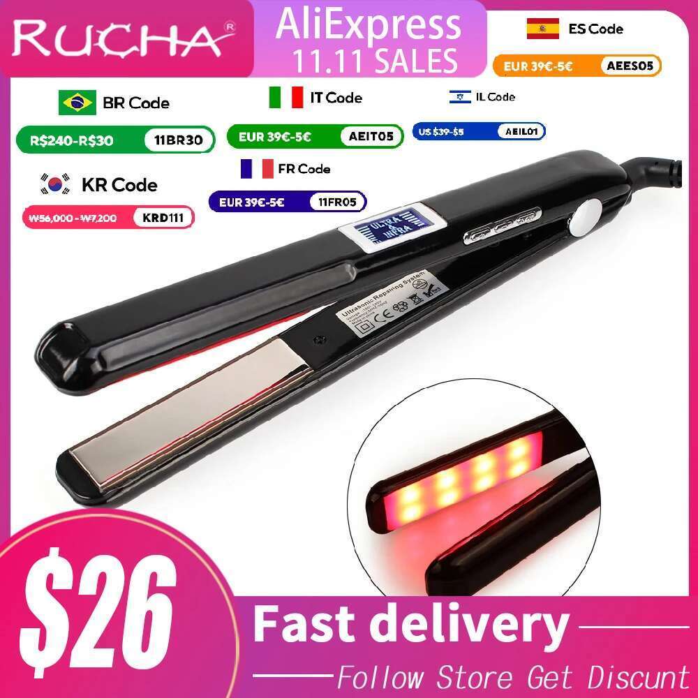 Flat Irons Ultrasonic Infrared Cold Care Iron Keratin Treatment for Frizzy Recovers the Damaged Hair Straightener