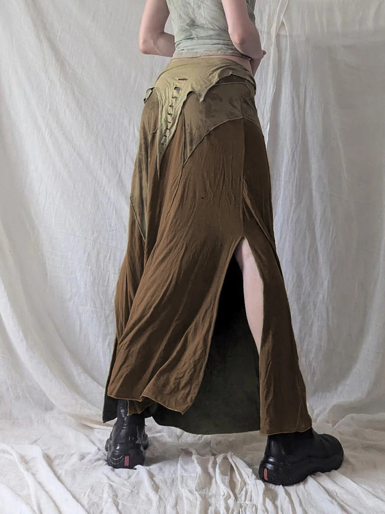 IAMSURE Grunge Fairycore Patchwork Skirts Holiday Vintage LowWaisted Maxi Women Spring Autumn Beach Style Ladies 250514