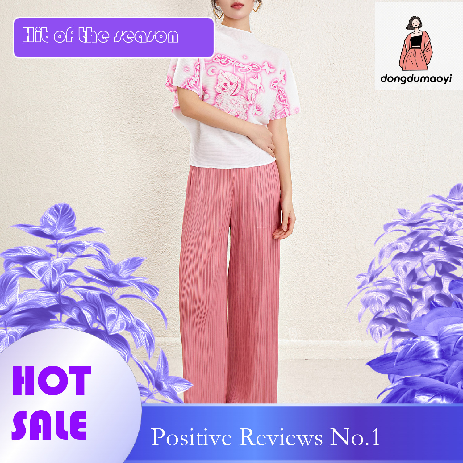 dongdumaoyi Designer Pattern Round Neck for Women 2025 New Summer Fold Cartoon Printed Top Loose Thin T-shirt