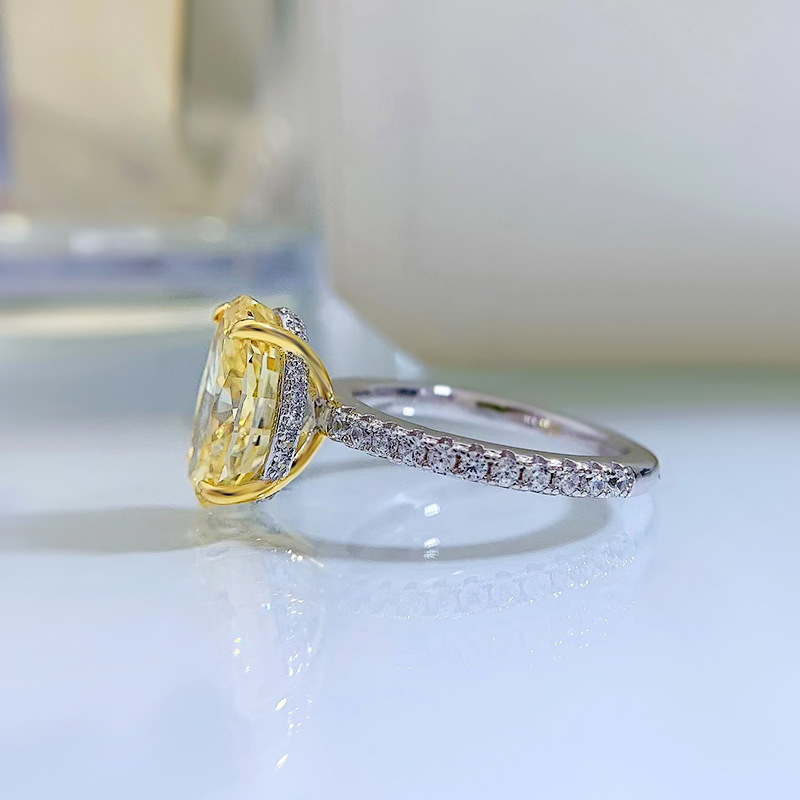 US Size 5-9 Sparkling Dove Egg Yellow Lab Moissanite Diamond Luxury Jewelry Soild 100% 925 Sterling Silver Gorgeous Lady Women Wedding Birde Ring For 