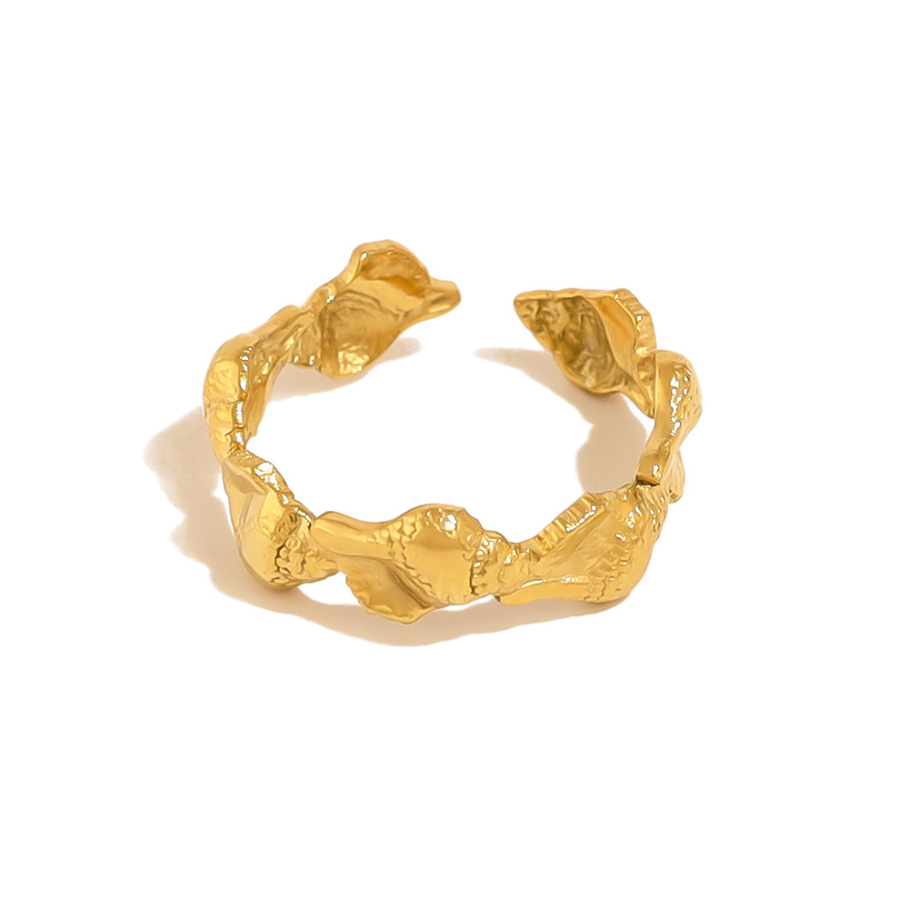 Summer Ocean Style Titanium Steel Ring 18K Gold Plated Adjustable Shell and Conch Ring for Women - High-Quality, Non-Tarnish