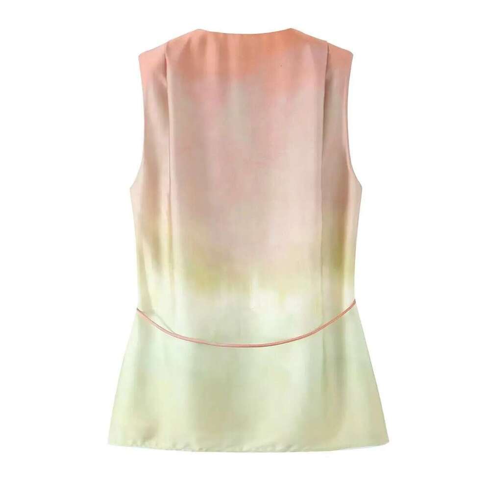 Pb&Za Summer New Women's Tie Dye Printed V-Neck Sleeveless Temperament Top High Waisted Loose Pants Set