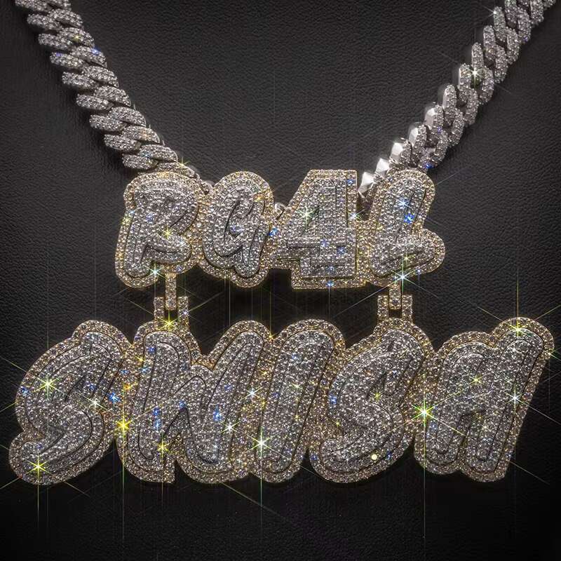 Factory Custom Moissanite Name Pendant Men Iced Out Jewelry VVS Moissanite Diamonds Moissanite Chain Custom Hip Hop Pendant