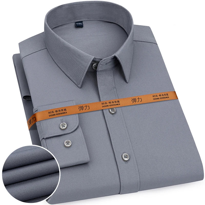 Mens Solid Color Business Shirt Formal Fashion Thin Classic Basic Casual Slim White Long Sleeve Social Clothes 250514
