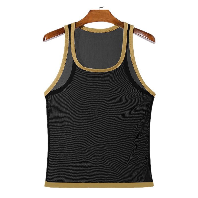Men's T Shirts Summer men's fitness tight mesh sports vest sexy lightweight mesh transparent I-shaped vest