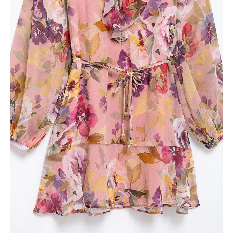 TRAF Floral Ruffle Mini Dress Women Fairy Summer Woman Elegant Party Short Dresses for Belt Beach Womens 250514