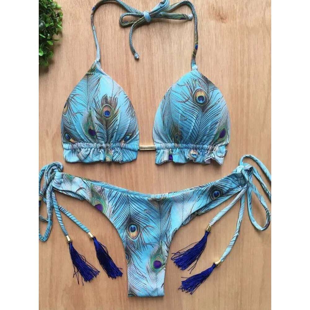RUOTONGSEPT Sexy Micro Bikinis Set 2022 New Swimsuit Women Feather Print Bandage Swimwear Female Bathing Suit Brazilian Biquinis
