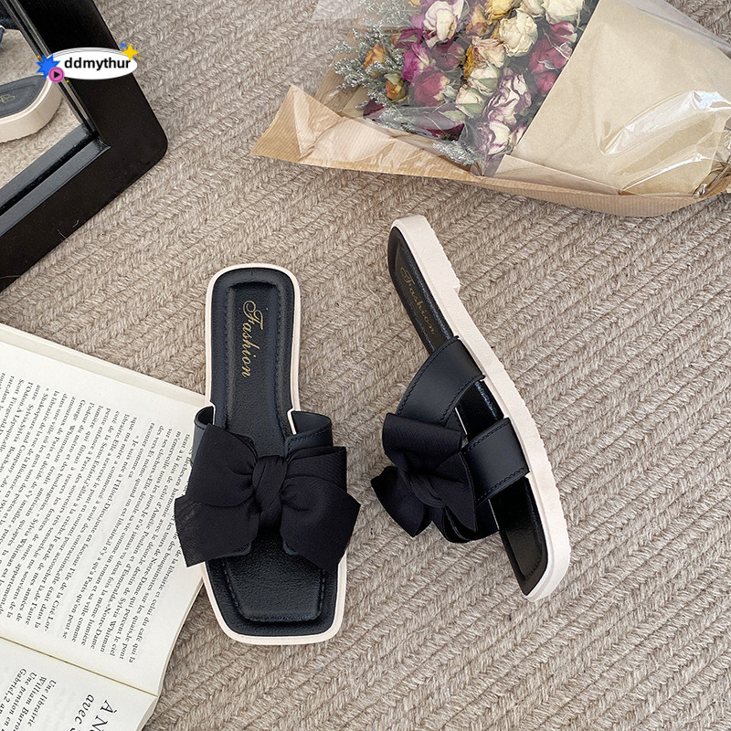 Summer internet celebrity fashion bow sandals, anti slip flat bottomed flip flops, small fragrant style for girls to wear on the outside ddmythur
