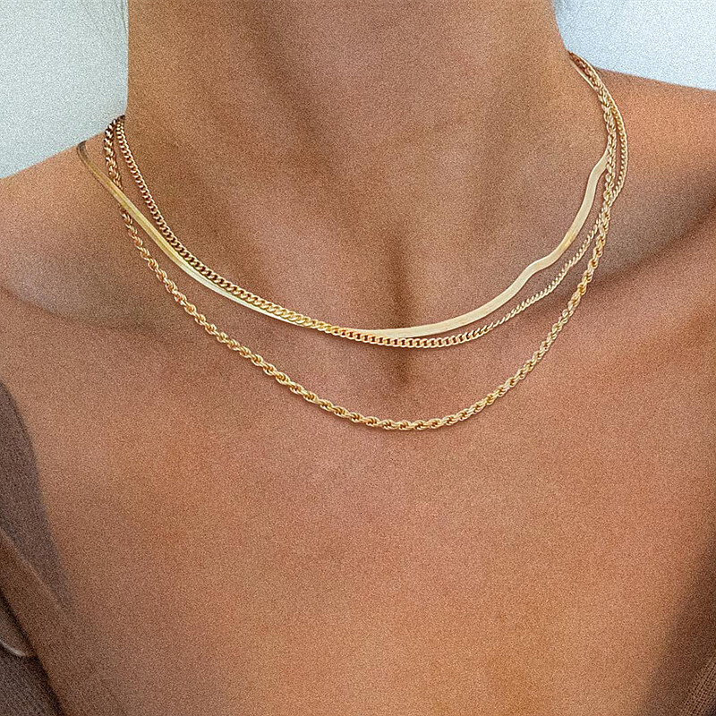 Jewelry Fashion Flat Snake Layered Overlay Versatile Personality Fried Dough Twists Chain Popular Necklace
