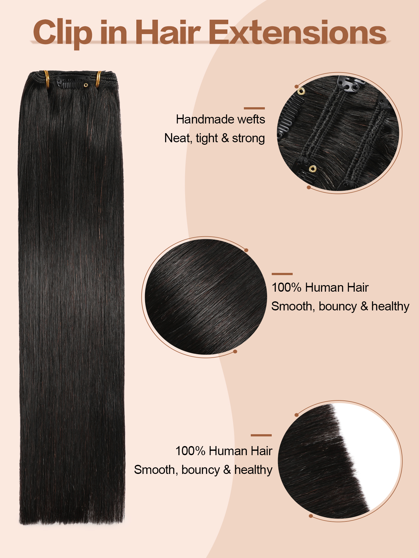 ViBESHiFT 14-20 Inch Hair Extensions Hair bundle Hair piece 100% Remy Human Hair Handmade Clip In Hair Extensions 7pcs 16 Clips Natural Styling for Wo
