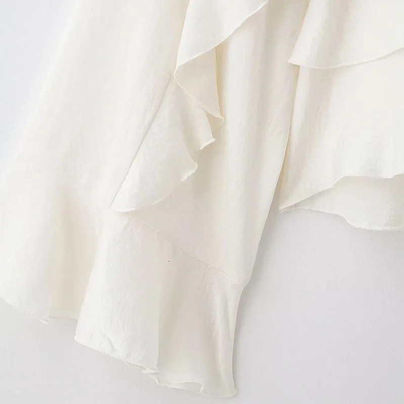 TRAF Womens Blouses Cropped Ruffle Blouse Long Sleeve Top Ruched Summer Plain Shirts Layered Beautiful 088 250514