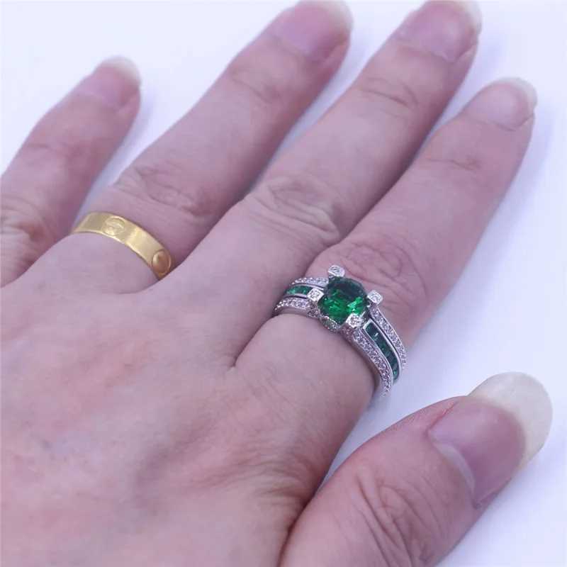 Handmade Lab Emerald Diamond Ring Set 925 Sterling Silver Wedding Band Rings for Women Men Promise Party Jewelry GiftXJ250514