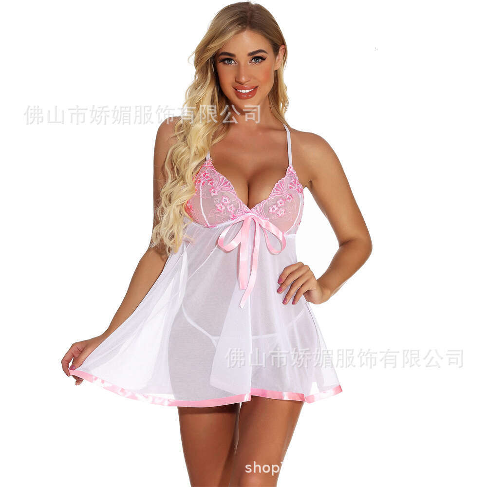 Sexy Lace Lingerie S XL Large Size Fun Underwear Perspective Lace Sexy Embroidered Sequin Nightgown KQ