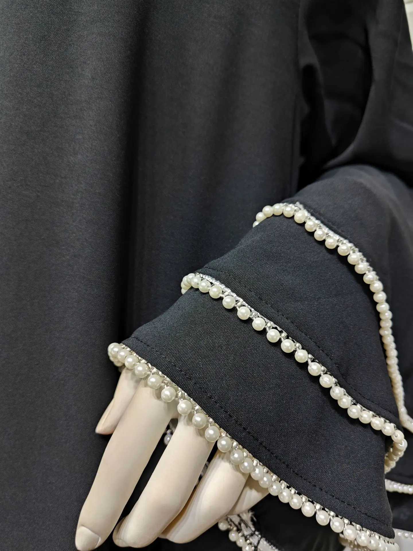 Pearl Beaded Open Kimono Abaya Women Muslim Dress Ramadan Eid Mubarak Djellaba Arab Robe Islamic Clothing Dubai Kaftan Jalabiya X250514
