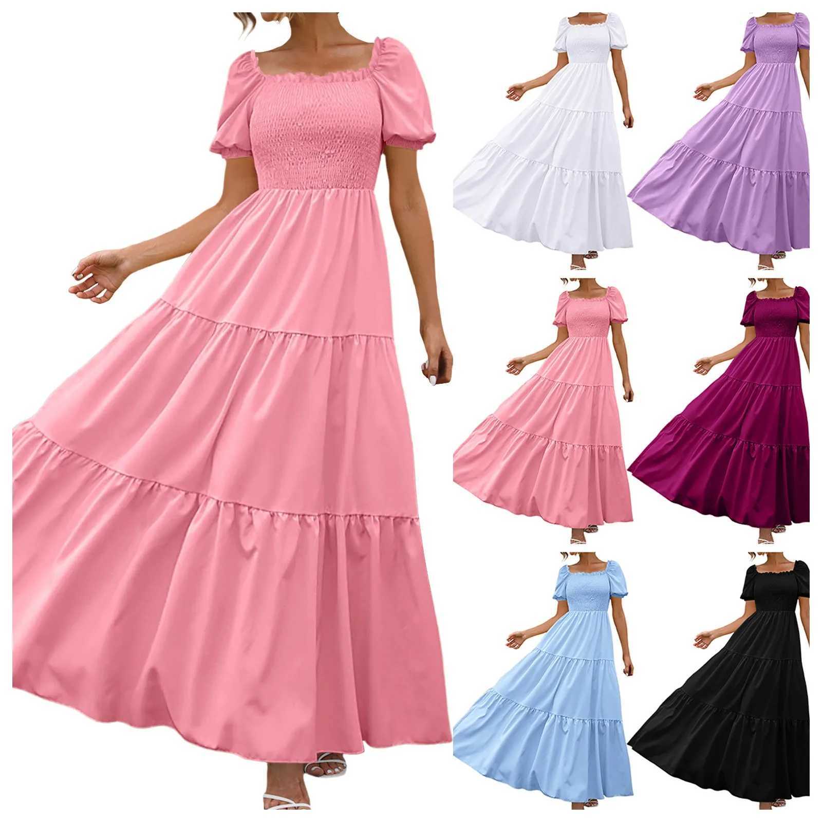 Female Dresses Outfits Womens 2024 Floral Boho Dress Wrap Crew Neck Short Sleeve Belted Ruffle Hem A Line Flowy Clothing For WomenXJ250514