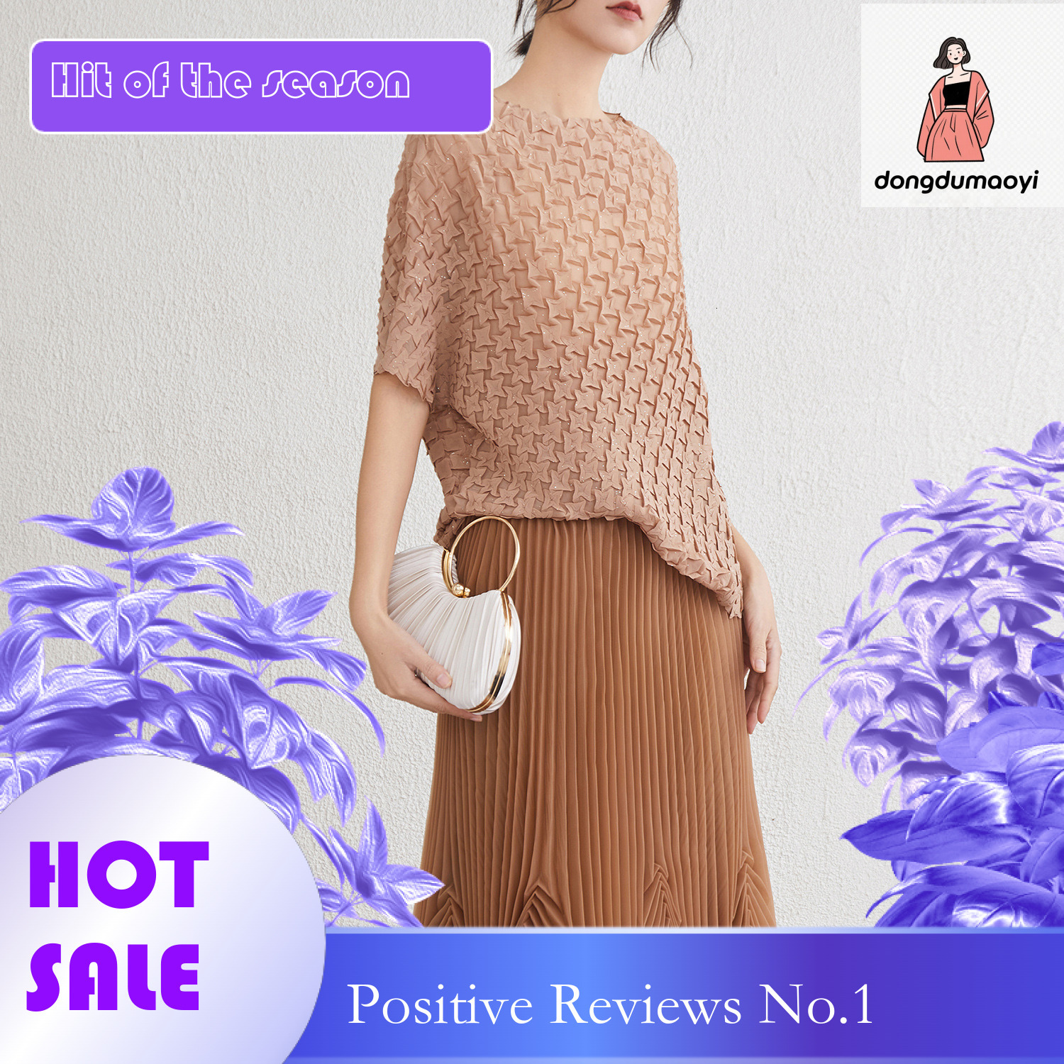 dongdumaoyi Chiffon handmade hot stamping T-shirt 2025 new three house style three-dimensional pleated top heavy texture sunscreen shirt