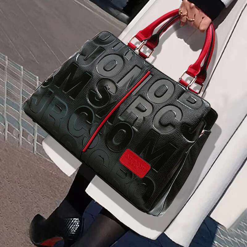 Aidrani Fashionable Women's Handbag With Large Capacity Black Letter Print Pattern Made Of High-Quality Cowhide