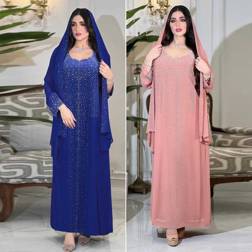 Eid Party Dresses for Women Diamonds Jalabiya Muslim Abaya Dubai Turkey Kaftan Islamic Clothing Ramadan Morocco Abayas Dress New X250514