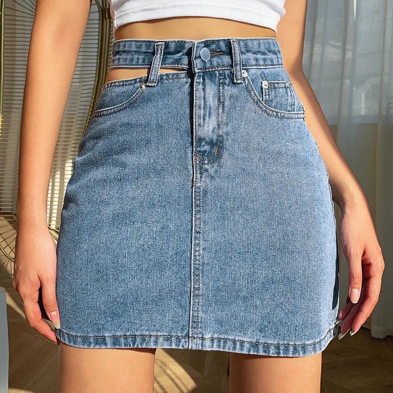 2025 Single-sided Hollow Denim Skirt with High Waist and Slimming Effect Casual Hip Hugging Denim Skirt for Women 250514