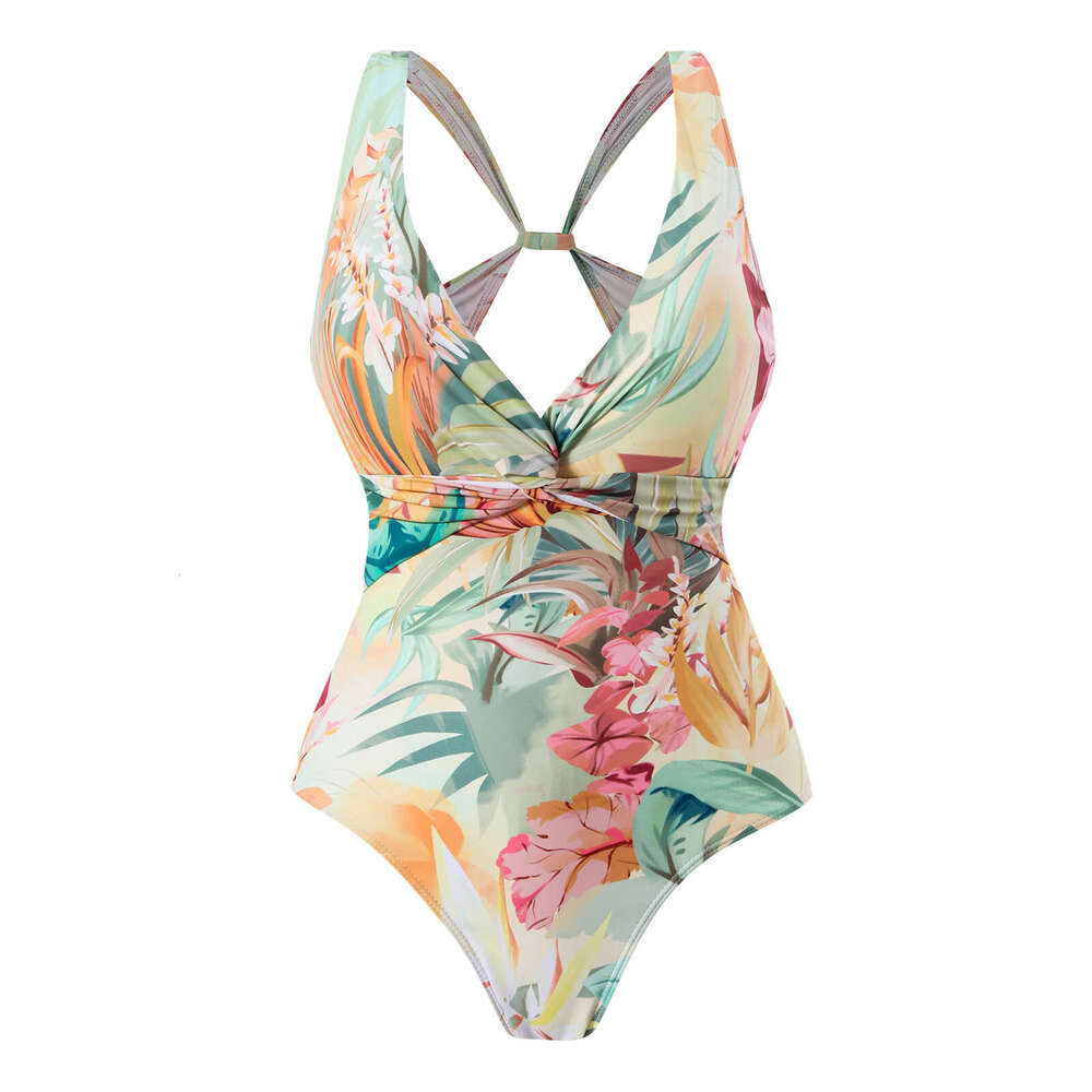 2025 European and American one-piece fashionable sexy swimsuit, women's slimming look, retro printed popular swimsuit set, new casual versatile f