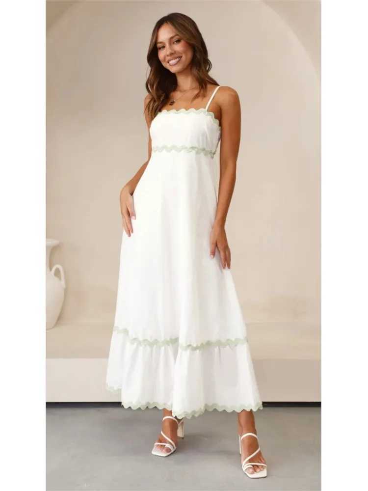 Sexy Striped Spaghetti Strap Long Dresses For Women Backless Casual Vacation Maxi A-line Beach Dress Female Sleeveless VestidosXJ250514